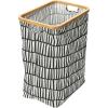 Household Essentials Bamboo Rimmed Rectangle Krush Hamper with Cutout Handles, Blue Cacti(Black and White)