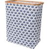 Household Essentials Bamboo Rimmed Rectangle Krush Hamper with Cutout Handles, Blue Cacti(Blue Cacti)