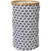 Household Essentials Bamboo Rimmed Round Krush Hamper with Cutout Handles, Blue Cacti
