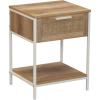 Household Essentials Bungalow Rectangular Console Sofa Table with Storage Shelf and 2 Drawers Black Oak Wood Grain Woven Front and Black Metal(Coastal Oak Finish)