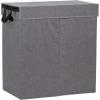 Household Essentials Double Laundry Hamper with Lid and Grommet Handles, Desert Sand Sorter(Grey)