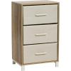 Household Essentials Dresser Nightstand Chest of Drawers Ashwood Rustic Wood Grain with 3 Grey Strorage Drawers(Coastal Oak)