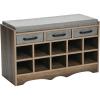 Household Essentials Entryway Storage Bench with 3 Beige Drawers 10 Shoe Compartments and Cushioned Seat in Coastal Oak Rustic Wood Grain(Ashwood Finish)