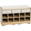 Household Essentials Entryway Storage Bench with 3 Beige Drawers 10 Shoe Compartments and Cushioned Seat in Coastal Oak Rustic Wood Grain(Coastal Oak Finish)