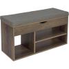 Household Essentials Entryway Storage Bench with Lift-top Lid and 3 Shoe Compartments in Ashwood Rustic Wood Grain