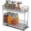 Household Essentials Glidez Powder-Coated Steel Pull-Out/Slide-Out Storage Organizer with Plastic Liners for Spice Rack Use – 2 -Tier Design – Fits Standard Size Cabinet or Shelf, Brushed Silver(2-Tier)