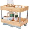 Household Essentials Glidez Steel and Wood Pull-Out/Slide-Out Storage Organizer for Under Cabinet Use – 1-Tier Design – Fits Standard Size Cabinet or Shelf, Brushed Nickel and Natural(2-Tier)