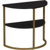 Household Essentials Half Moon Rectangular Coffee Table Black Oak Wood Grain and Gold Metal(Black Oak)