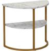 Household Essentials Half Moon Rectangular Coffee Table Black Oak Wood Grain and Gold Metal(White Marble)