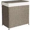 Household Essentials Handwoven Laundry Hamper, Synthetic Rattan Clothes Laundry Basket with Lid and Handles, Gray