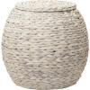 Household Essentials Handwoven Paper Rope Barrel Wicker Storage Basket Side Table, Brown(Cream Water Hyacinth)