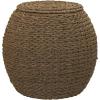 Household Essentials Handwoven Paper Rope Barrel Wicker Storage Basket Side Table, Brown(Natural Seagrass)