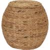 Household Essentials Handwoven Paper Rope Barrel Wicker Storage Basket Side Table, Brown(Natural Water Hyacinth)