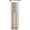 Household Essentials Hanging Shoe Organizer, Natural Canvas, Clothes Storage, 10 Pockets and 3 Shelves, Collapsible, Cream