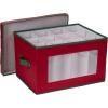Household Essentials Holiday Stemware Storage Box, Windowed Storage with Lid, 12 Storage Compartments, Double Handles, Perfect for Storing Special Occasion Glassware, Red with Green Trim(Red)