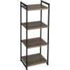 Household Essentials Jamestown Narrow 4 Shelf Open Storage Bookshelf Ashwood Rustic Wood Grain and Black Metal