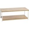 Household Essentials Jamestown Rectangular Coffee Table with Storage Shelf Coastal Oak Rustic Wood Grain and White Metal(Distressed White)