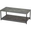 Household Essentials Jamestown Rectangular Coffee Table with Storage Shelf Coastal Oak Rustic Wood Grain and White Metal(Grey)