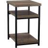 Household Essentials Jamestown Rectangular Side End Table with Storage Shelves Rustic Slate Concrete and Black Metal(Ashwood)