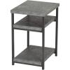 Household Essentials Jamestown Rectangular Side End Table with Storage Shelves Rustic Slate Concrete and Black Metal(Slate)