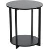 Household Essentials Jamestown Round Side End Table with Storage Shelf Mid Century Walnut Wood Grain and Black Metal(Black Oak)