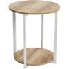 Household Essentials Jamestown Round Side End Table with Storage Shelf Mid Century Walnut Wood Grain and Black Metal(Coastal Oak)