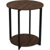 Household Essentials Jamestown Round Side End Table with Storage Shelf Mid Century Walnut Wood Grain and Black Metal(Walnut)