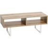 Household Essentials Jamestown TV Stand Coffee Table with Rectangular Storage Compartments Coastal Oak Rustic Wood Grain and White Metal(Distressed White)