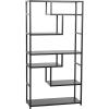 Household Essentials Jamestown Tall 6 Shelf Open Storage Bookshelf Black Oak Wood Grain and Black Metal(Black)