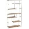 Household Essentials Jamestown Tall 6 Shelf Open Storage Bookshelf Black Oak Wood Grain and Black Metal(Distressed White)