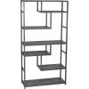 Household Essentials Jamestown Tall 6 Shelf Open Storage Bookshelf Black Oak Wood Grain and Black Metal(Grey)