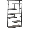 Household Essentials Jamestown Tall 6 Shelf Open Storage Bookshelf Black Oak Wood Grain and Black Metal(Taupe)