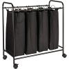 Household Essentials Rolling Laundry Sorter, 4 Bag Laundry Sorter Cart with Washable and Removable Bags, White(Black/Black)