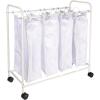 Household Essentials Rolling Laundry Sorter, 4 Bag Laundry Sorter Cart with Washable and Removable Bags, White(White/White)