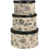 Household Essentials Round Hat Boxes with Lids, Vibrant Scallop Print with Faux Leather Lids, Poly-Cotton and Non-Woven PP Liner, Large, Medium and Small, Stackable and Nestable, Olive and Cream(Floral)
