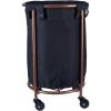 Household Essentials Round Laundry Hamper, Metal Frame with Wheels, Heavy Duty and Commercial-Grade, Black Polyester Bag, Great For Both Residential and Commercial Use(Black/Copper)