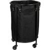 Household Essentials Round Laundry Hamper, Metal Frame with Wheels, Heavy Duty and Commercial-Grade, Black Polyester Bag, Great For Both Residential and Commercial Use(Black/Black)