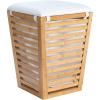 Household Essentials Slatted Natural Bamboo Hamper with Cushioned Lid and Removable Cotton Bag, Natural