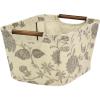Household Essentials Small Tapered Storage Bin with Wood Handles, Black Floral(Medium)