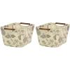 Household Essentials Small Tapered Storage Bin with Wood Handles, Black Floral(Medium (Pack of 2))