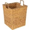 Household Essentials Square Handwoven Water Hyacinth and Seagrass Basket with Handles, Natural