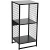 Household Essentials Trellis Open Storage Bookshelf with 2 Cube Compartments Mid Century Walnut Wood Grain and Black Metal(Black)