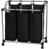 Household Essentials Triple Laundry Sorter with Wheels, Tapered Metal Frame, Removable Polyester Bags, Ventilated, Smooth Rolling Casters, Great for Sorting Laundry Large(Angled Frame)