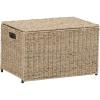 Household Essentials Woven Paper Rope Storage Chest with Hinged Lid and Integrated Handles, Grey(Light Brown)