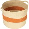 Round Handwoven Paper Rope Basket with Terracotta Stripe and Handles, Natural