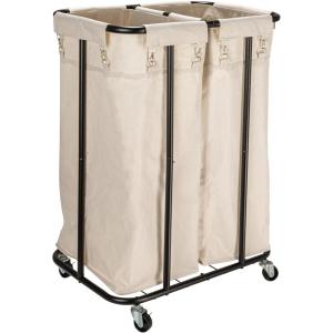 Household Essentials 2-Bag Rolling Laundry Sorter, Natural(Natural/Black)