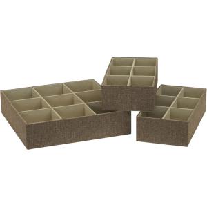 Household Essentials 3 Piece Drawer Organizers Starter Set, Latte