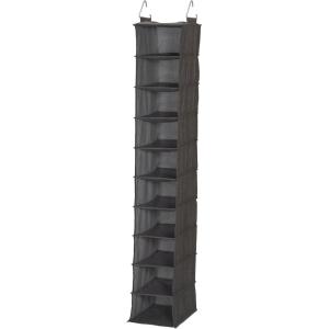 Household Essentials 311322 Hanging Shoe Storage Organizer for Closets |10 Pocket Shelves | Natural Canvas(Grey)