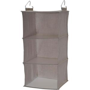 Household Essentials 311342 Hanging Closet Organizer | 3 Pocket Shelves | Natural Canvas(Silver)