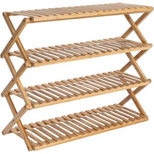 Household Essentials 4-Tier Bamboo Folding Shoe Rack, Natural